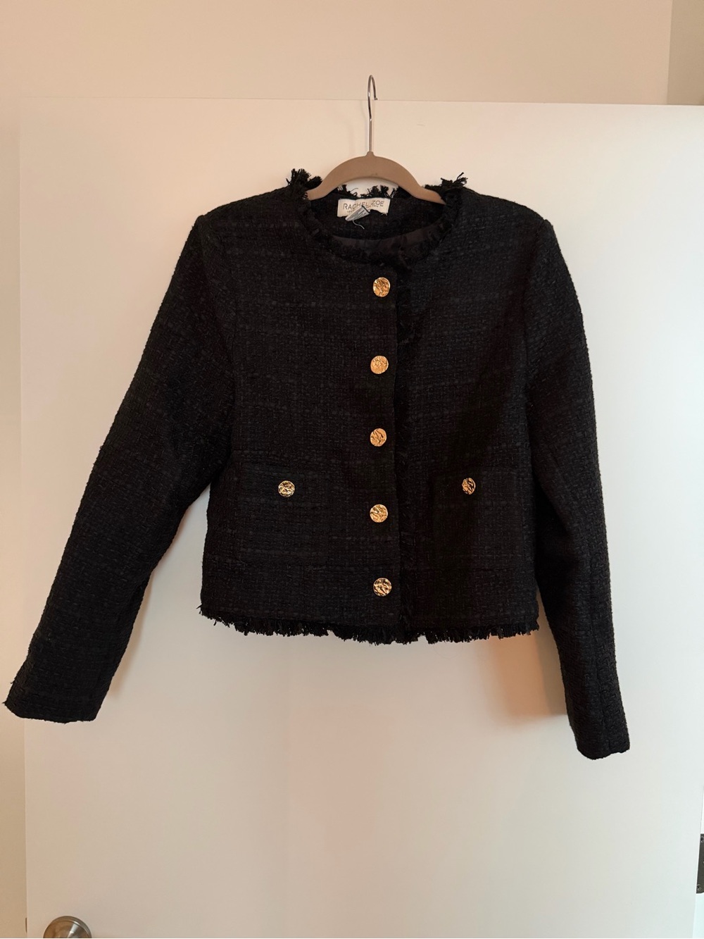 Rachel Zoe Black Tweed Jacket with Gold Buttons